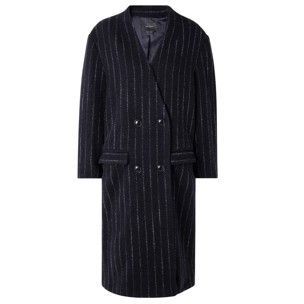 Isabel Marant Pinstriped Wool Midnight Blue Licia Coat Size 36 EU / US 4